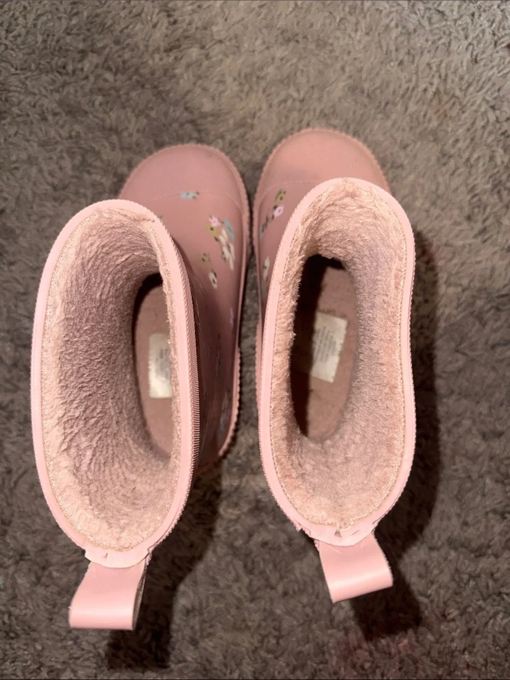H&M Pink Floral Kids Rain Boots with Plush Lining